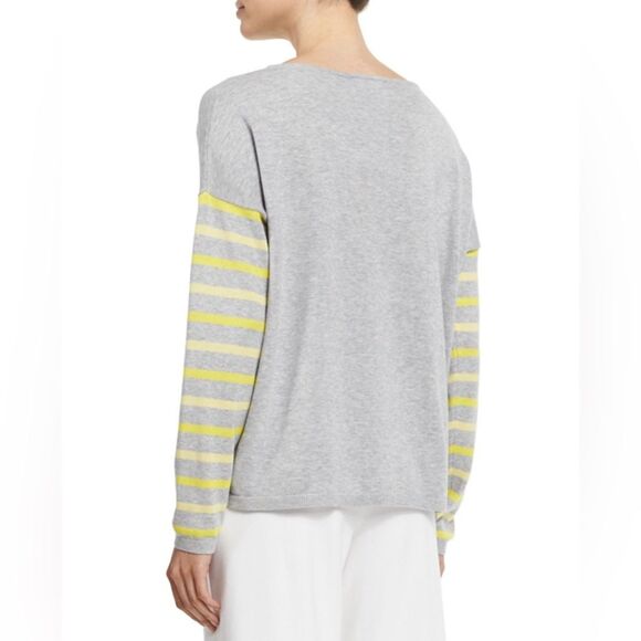 Joan Vass Rose Striped Cotton Sweater Grey Yellow Women’s Size 2X - Picture 2 of 10